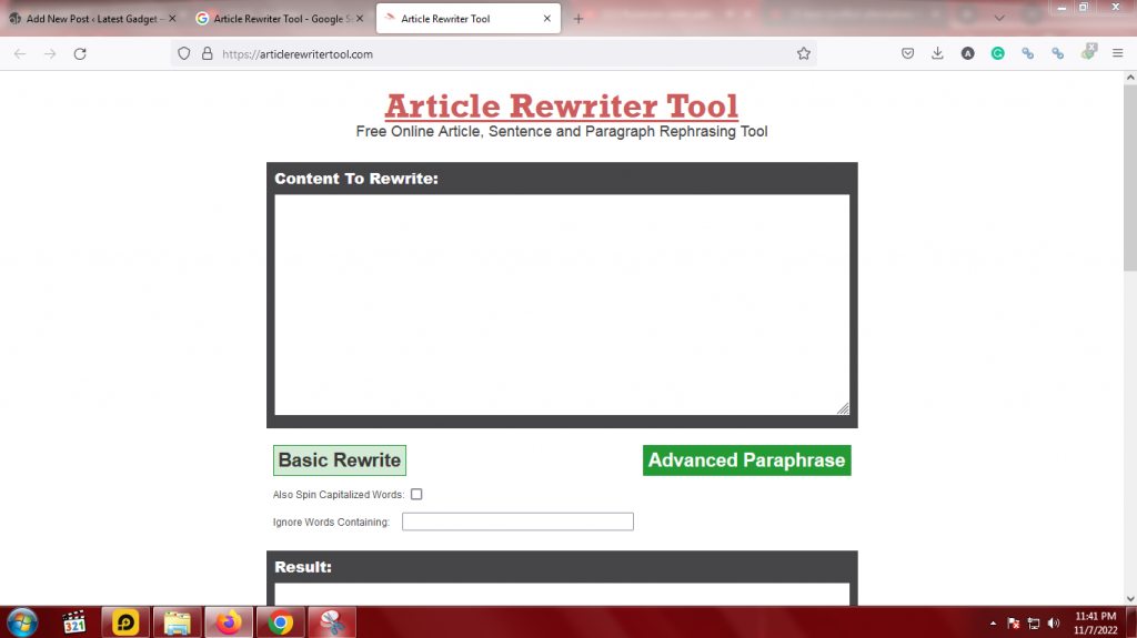 Article Rewriter Tool